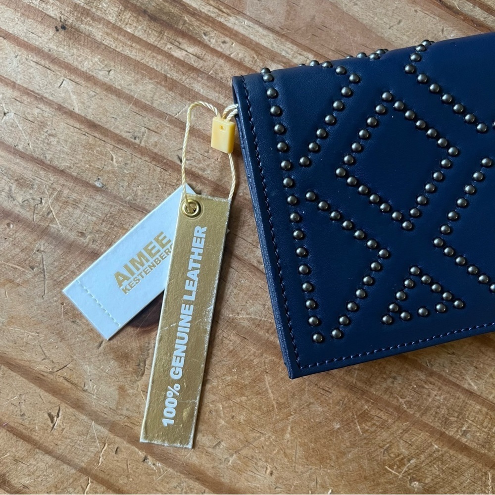 Aimee Kestenberg 100% Genuine Leather Wallet Navy Blue Studded NWT - Picture 2 of 11